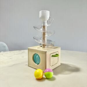 LOVEVERY Slide & Seek Ball Run - Wooden Ball Drop Toy Spiral Ramp Box